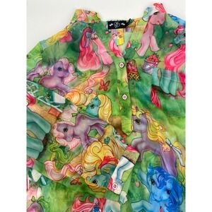 My Little Pony Top Pullover Sheer Colorful‎ Lightweight 2 Button Blouse-Size Med